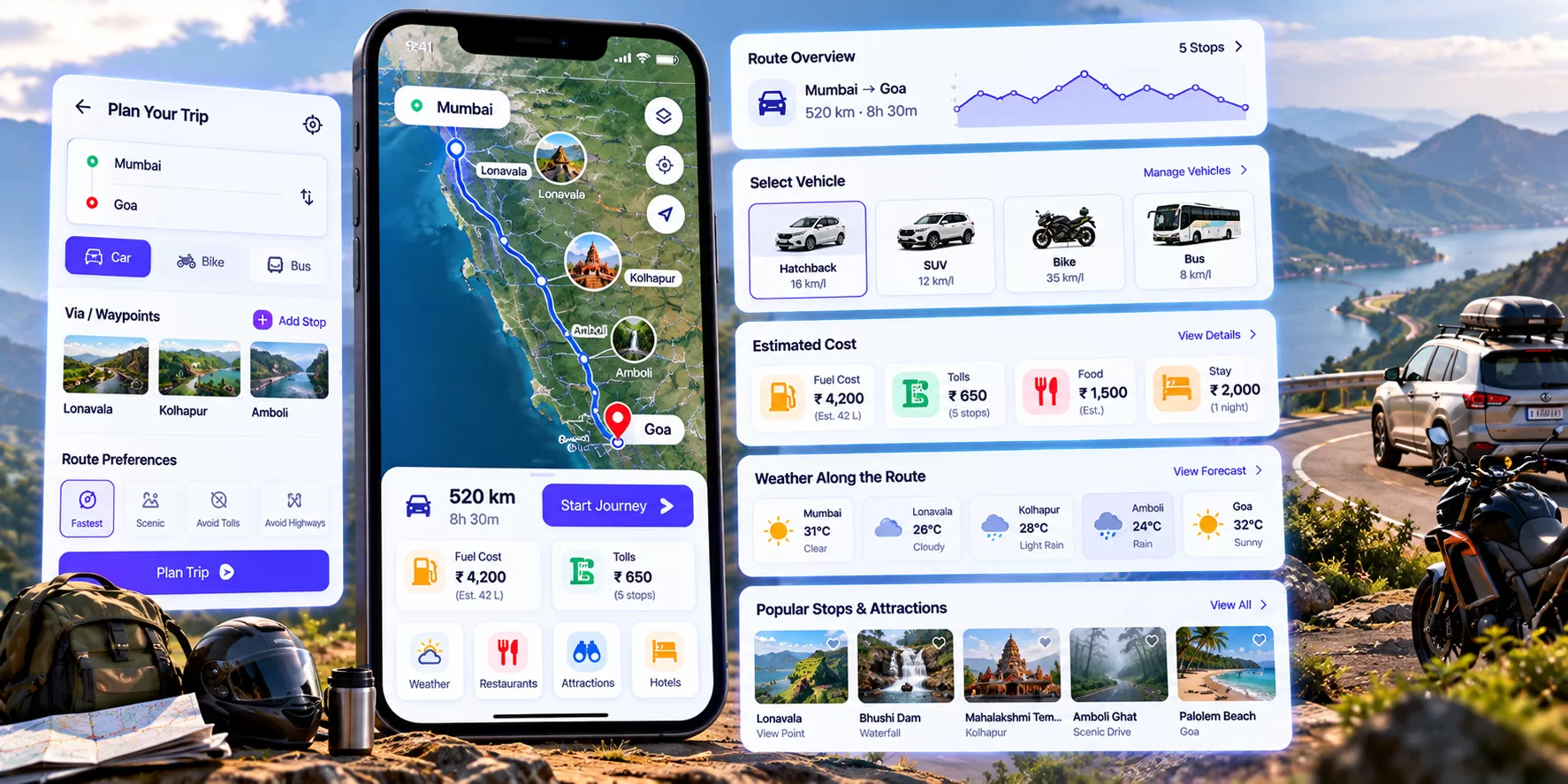 Scenic Road Trip Planner App