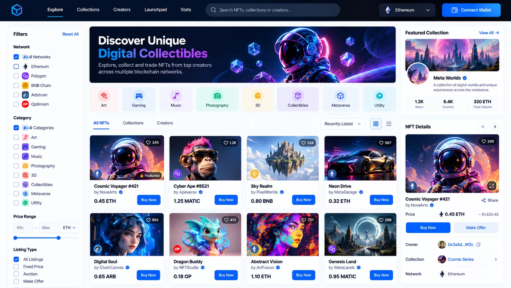 Futuristic NFT Marketplace Dashboard