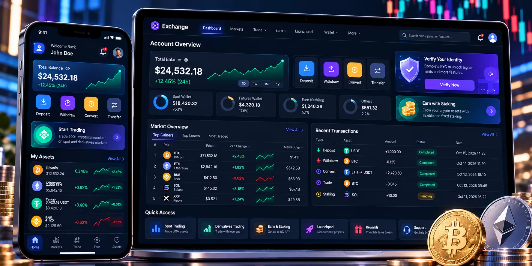 Neon Crypto Exchange Dashboard Mockup