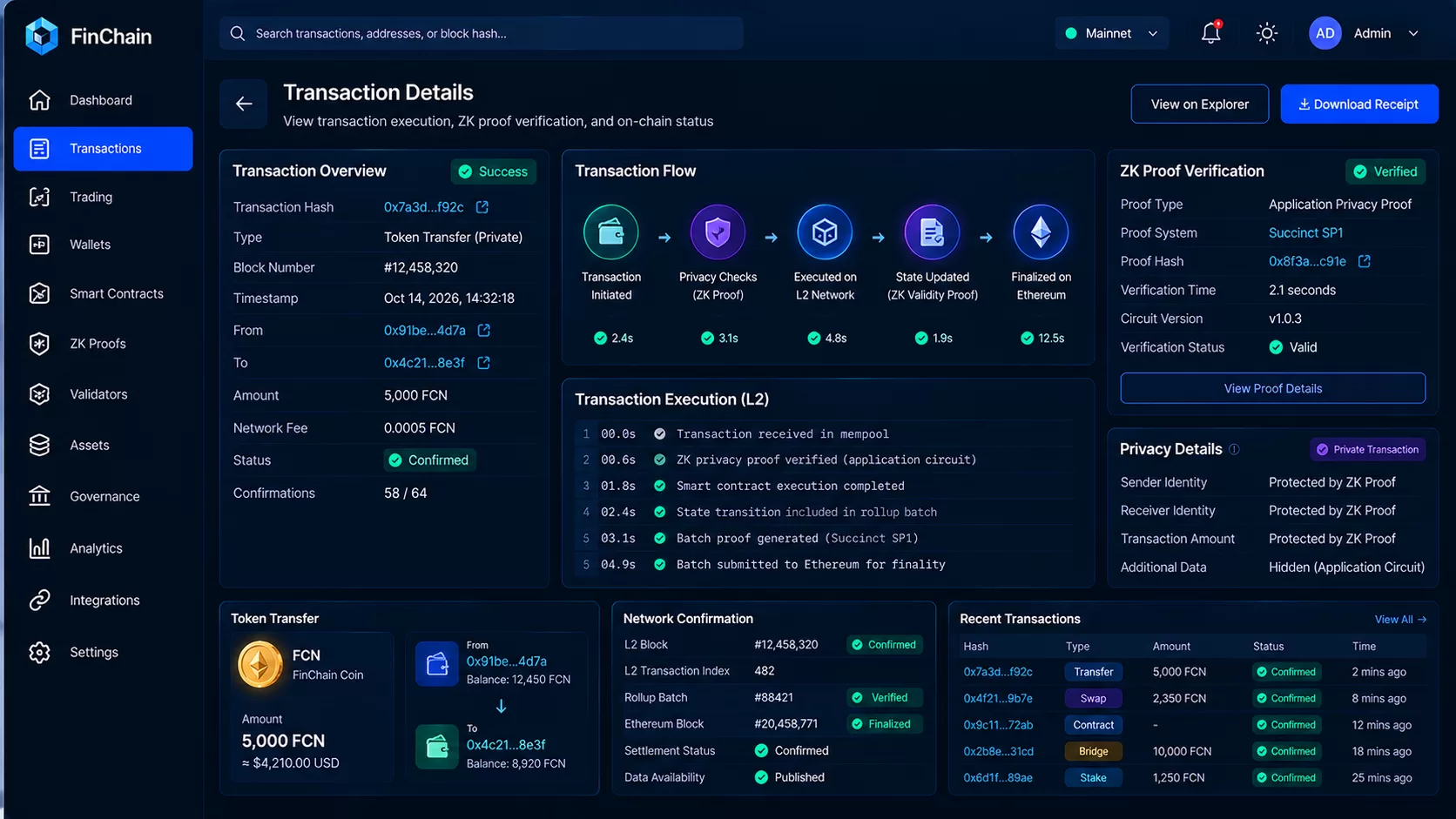 FinChain ZK Transaction Dashboard