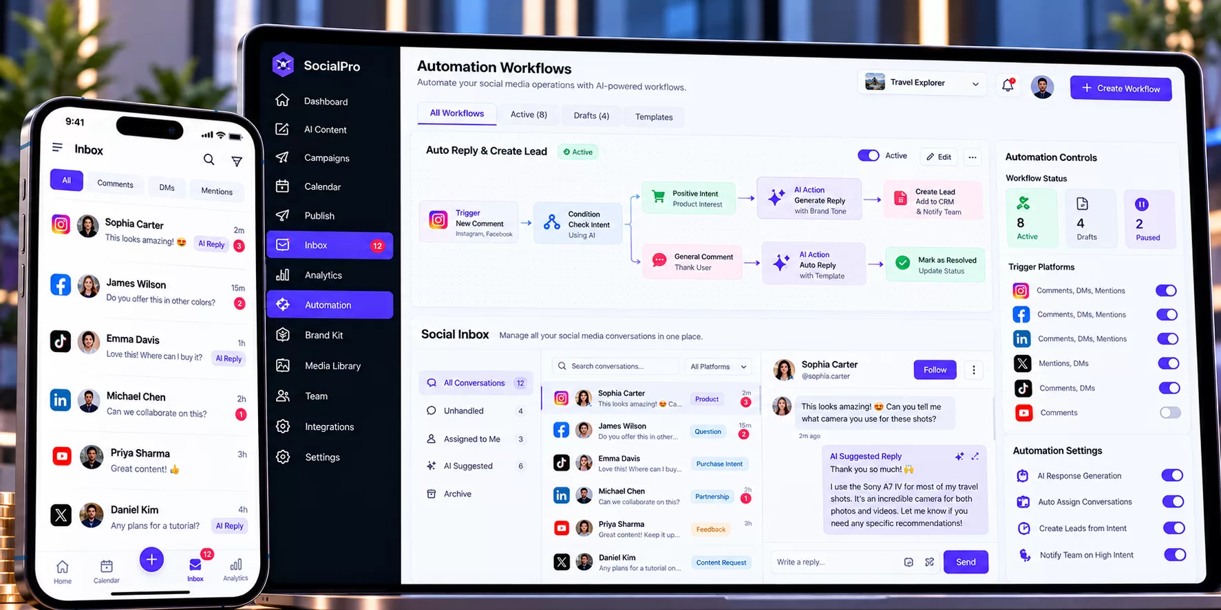 SocialPro AI Inbox Dashboard