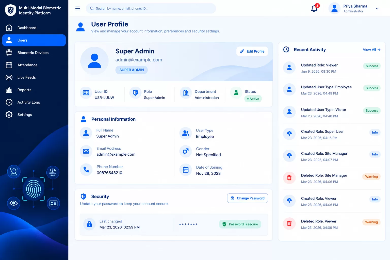 Biometric Identity Profile Dashboard