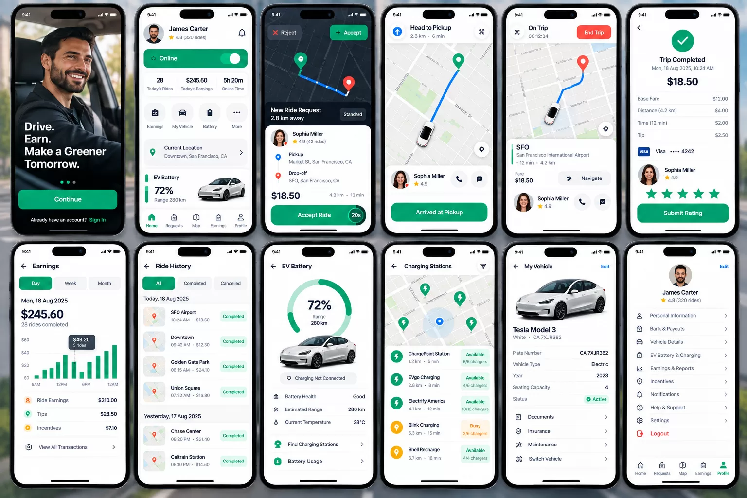 EV Driver App Interface Showcase