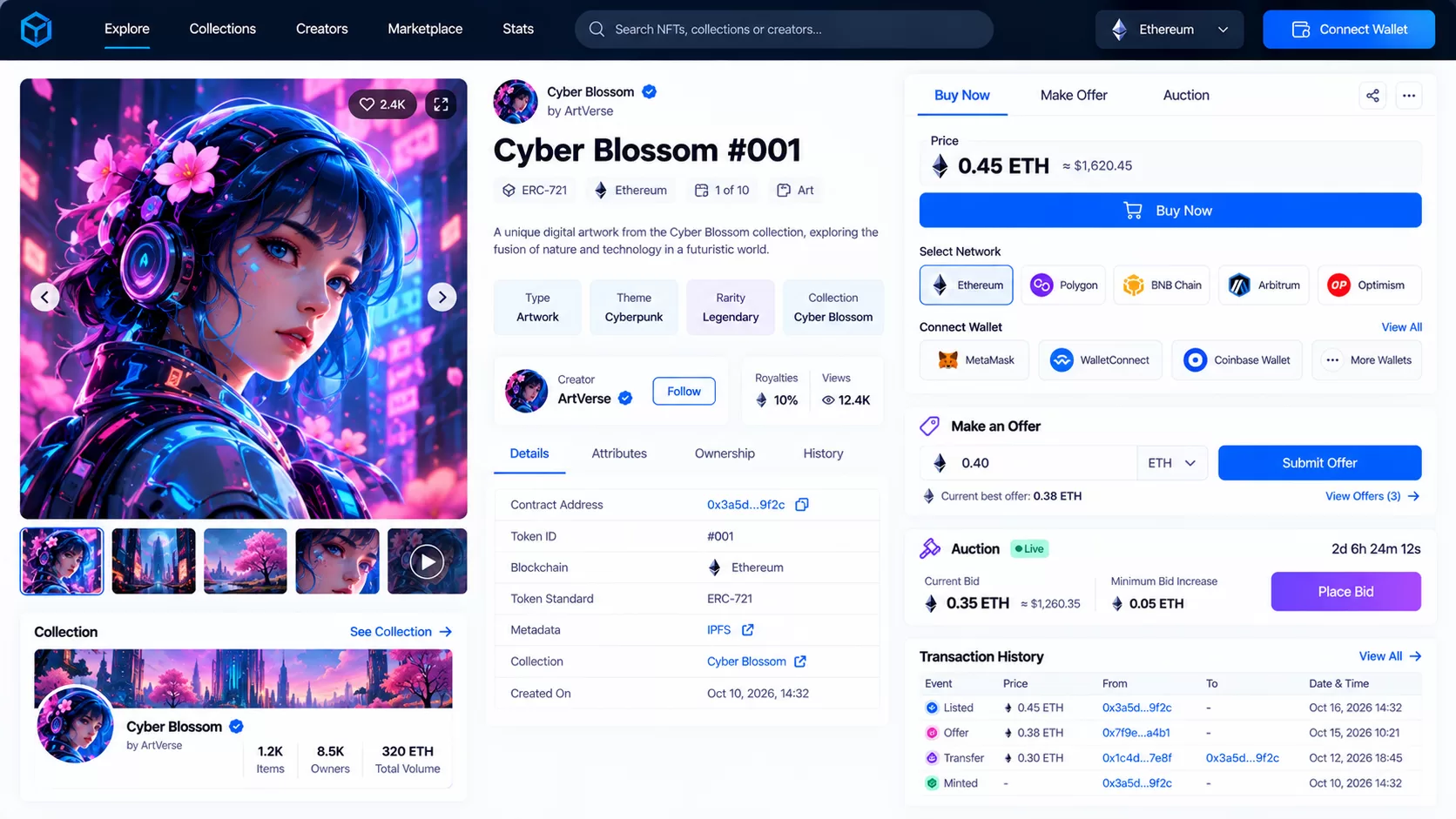 Cyber Blossom NFT Marketplace Dashboard